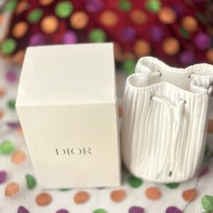 Dior White Pleated Drawstring Pouch with Silver Hardware GWP NWB